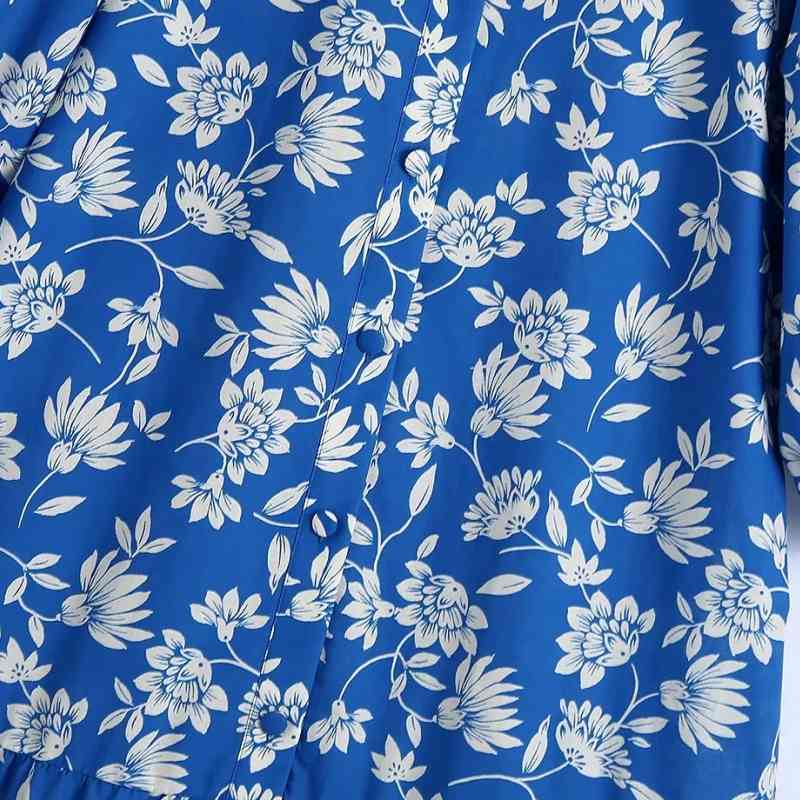 Summer Women Flower Printing Ruffled Hem Midi Shirt Dress Female Lantern Sleeve Clothes Casual Lady Loose Vestido D7618 210430