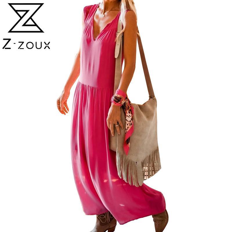 Women Dress Cotton Linen V Neck Sleeveless Bohemia es Sexy Long Solid Maxi Loose Casual Beach Summer es 210524