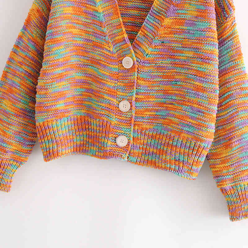 fall winter sweater coat women Korean fashion sweet cute V-neck candy color loose oversized knitted cardigan tops 210508