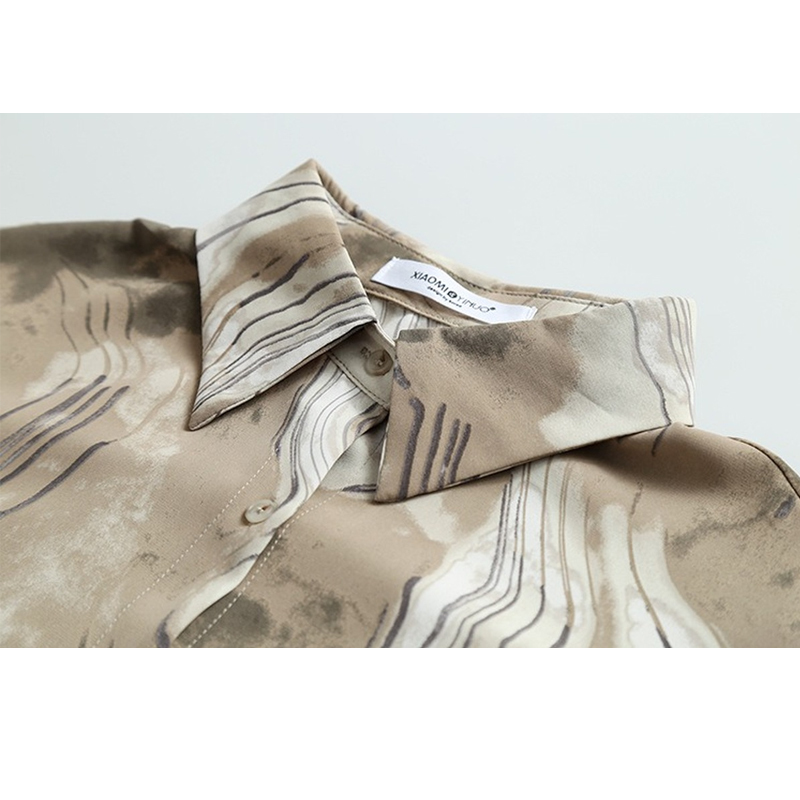 Ink Print Shirt Women Sunscreen Autumn POLO Collar Loose Fashion Long s Vintage Sleeve Blouses Blusas 11309 210506