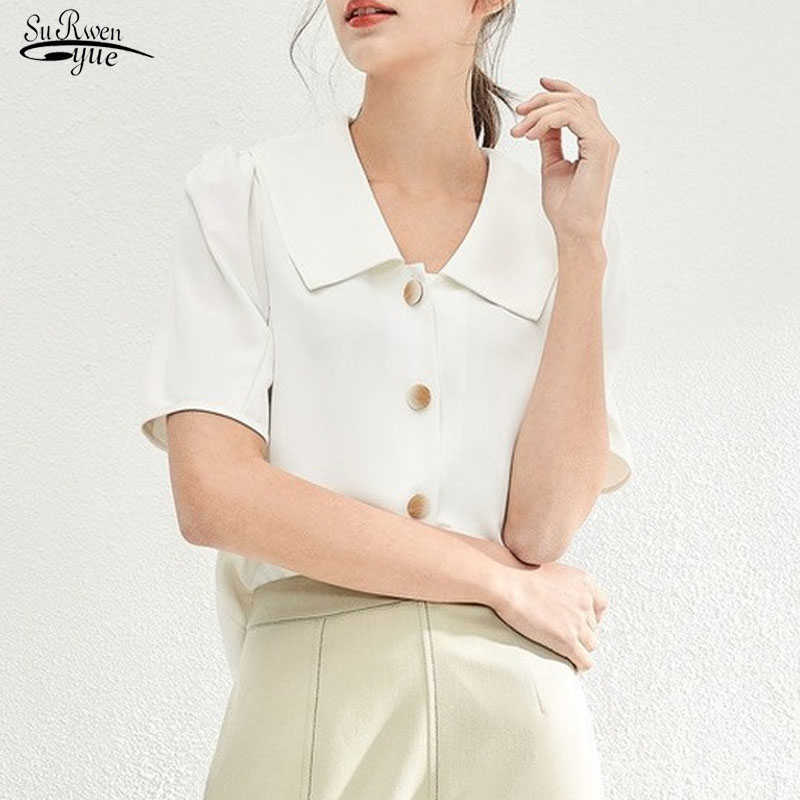 Loose Short Sleeve Women Blouse Blusas Solid Chiffon Blouse Slim Single-Breasted Top Female Elegant Office Lady Clothing 10287 210527, White
Loose Short Sleeve Women Blouse Blusas Solid Chiffon Blouse Slim Single-Breasted Top Female Elegant Office Lady Clothing 10287 210527, White