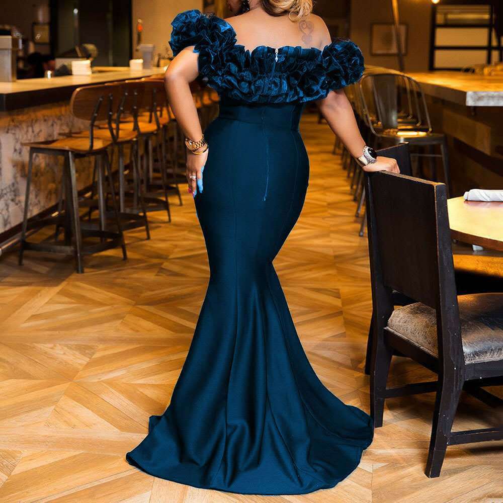 Women Dress Ruffles Slash Neck Off Shoulder Prom Dresses Plus Size Vintage Sexy Long Girls Summer 210513