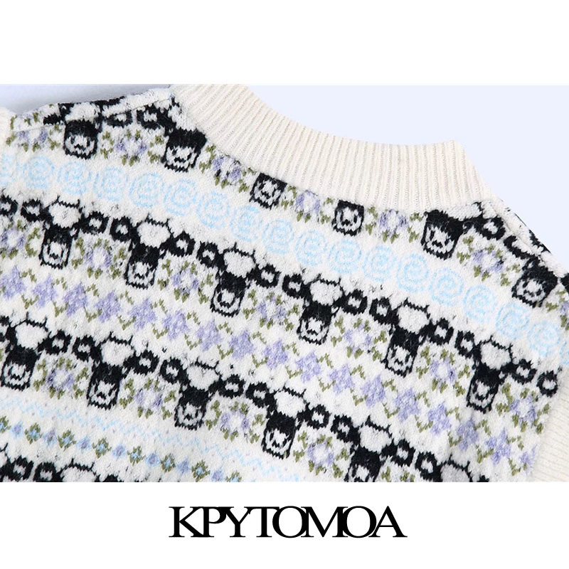 Women Fashion Floral Jacquard Loose Knitted Vest Sweater V Neck Sleeveless Female Waistcoat Chic Tops 210420