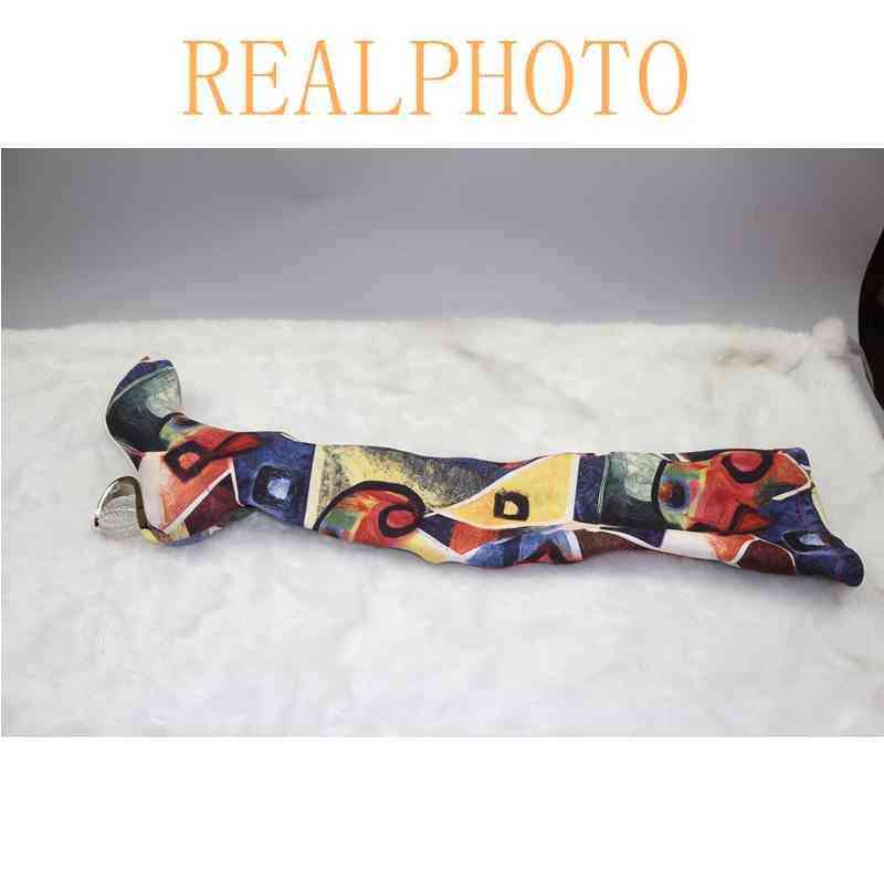 REAVE CAT Women autumn Spring Thigh High Boots Ankle Clear transparent Heels Stretch Colorful Over The Knee Botas Bottine Femme 211105