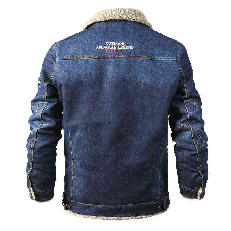 Winter Warm Fleece Denim Jackets Mens Casual Pilot Bomber Cowboy Jacket Coat Male Wool Liner Fur Thick Jean Outwear Clothing 211122
