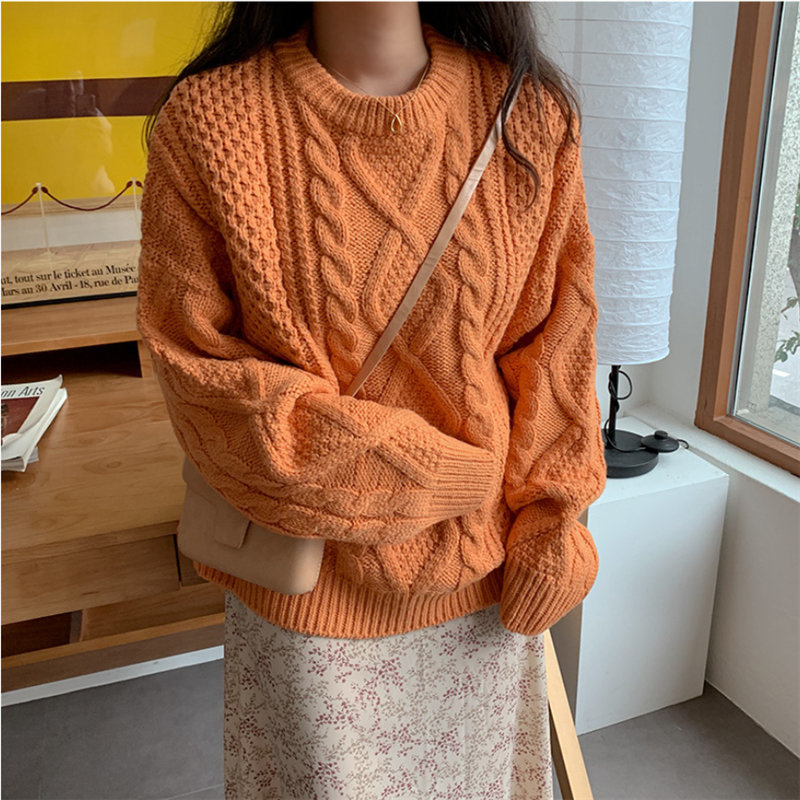 Fresh Loose Soft Knitted Twisted Women Casual All Match Cute Chic Feminine Solid Warm Pullovers Basic Sweaters 210421