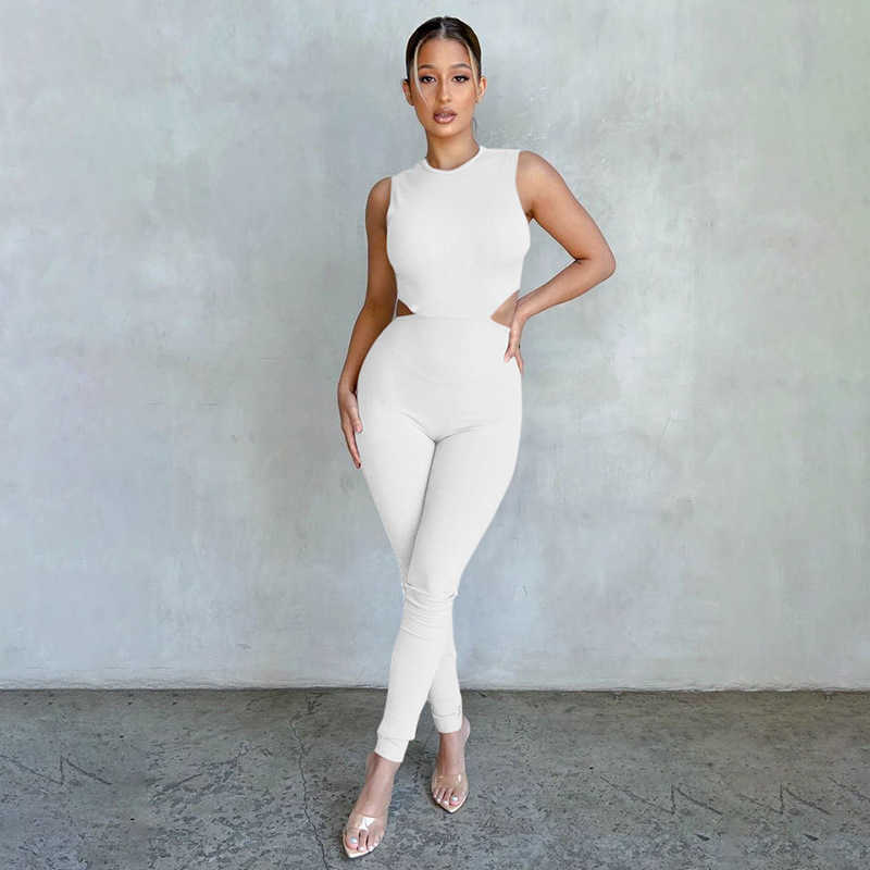 Casual Solid Sleeveless Waist Hollow Out O Neck Jumpsuits Back Zippers Skinny Women Clothing Streetwear 1 Piece Summer 210604, White
Casual Solid Sleeveless Waist Hollow Out O Neck Jumpsuits Back Zippers Skinny Women Clothing Streetwear 1 Piece Summer 210604, White
