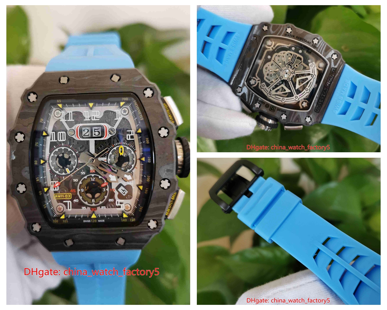 Excellent Top Quality Watches 50mm x 44mm R11-03 NTPT Carbon Fiber Skeleton Rubber Bands Transparent Mechanical Automatic Mens Men's Watch Wristwatches, Special tool
Excellent Top Quality Watches 50mm x 44mm R11-03 NTPT Carbon Fiber Skeleton Rubber Bands Transparent Mechanical Automatic Mens Men's Watch Wristwatches, Special tool
