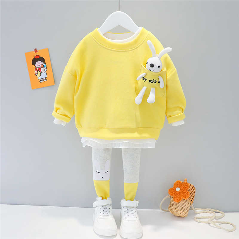 HYLKIDHUOSE Baby Girls Clothing Sets Kids Clothes Lace Cartoon Rabbit T Shirt Pants Toddler Infant Children Vacation Costume 211021