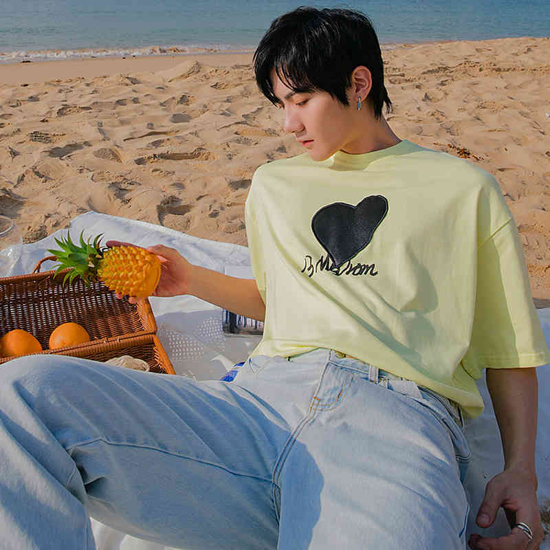 IEFB Men's Summer Casual Short Sleeve T-shirt Male's Letter Embroidered Round Neck Loose Tee Tops Causal Clothes 9Y6716 210524