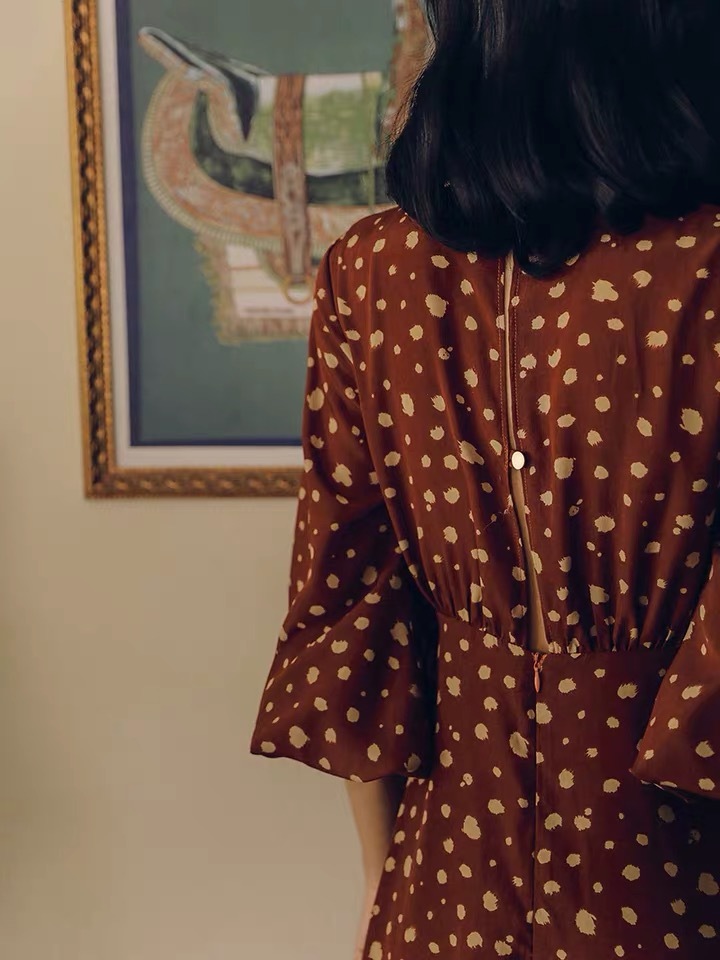 vintage red polka dot printed v-neck hollow out asymmetrical ruffles maxi dress women lady holiday party Female Clothing 210421