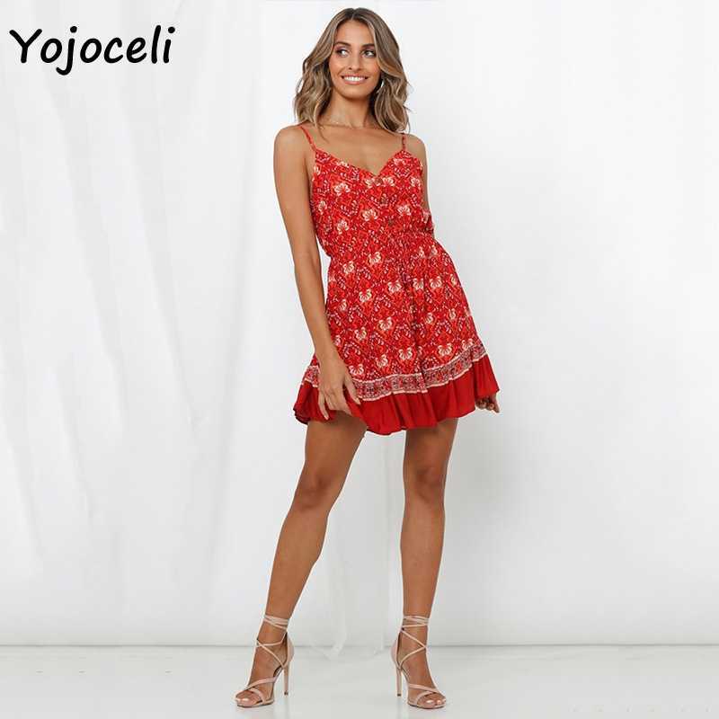 Yojoceli spring summer boho beach print dres button front sun mini female vestidos 210609