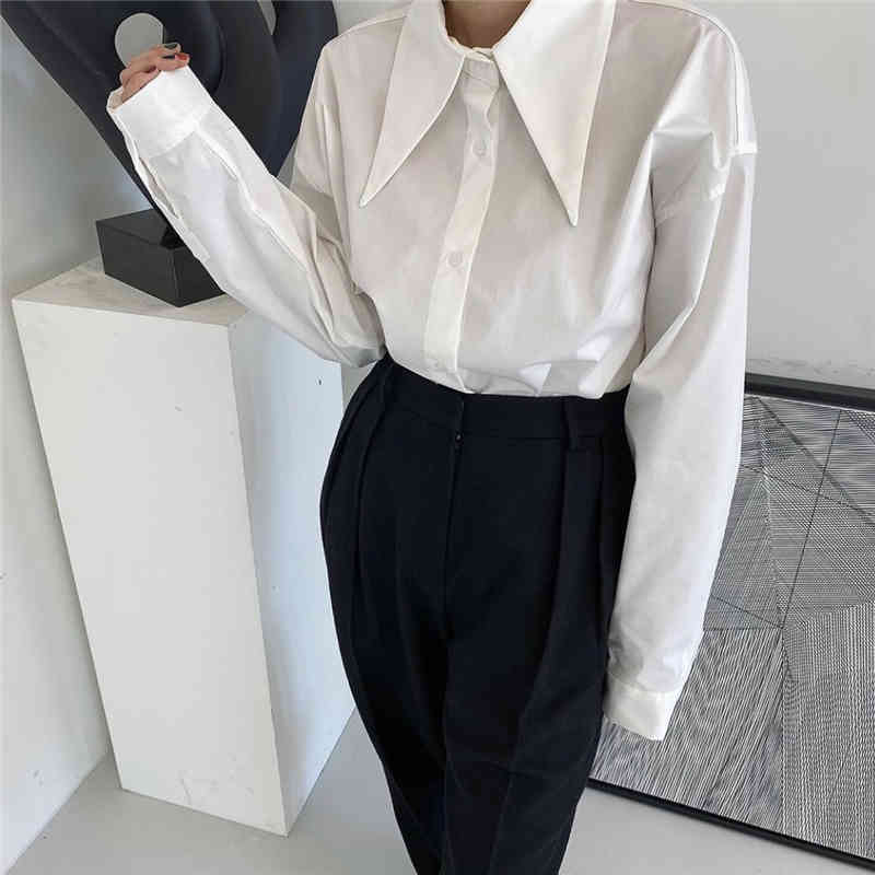 Korean Lapel Solid Color Women's Shirts Versatile Long Sleeve Single Breasted Blouse Women Autumn Blusas Mujer 12541 210427