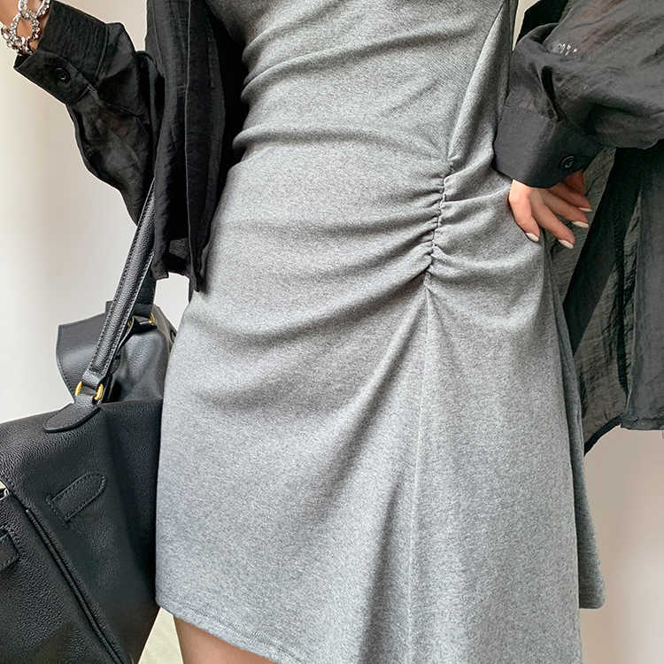 Summer mini dress vintage french style high waist slim black grey beach bodycon dresses sexy skinny club wear 210608