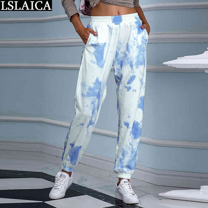 Women Sweatpants Casual Tie Dye Print Mid Waist Woman Pants Autumn Plus Size Long Trousers Sportswear Drop 210520