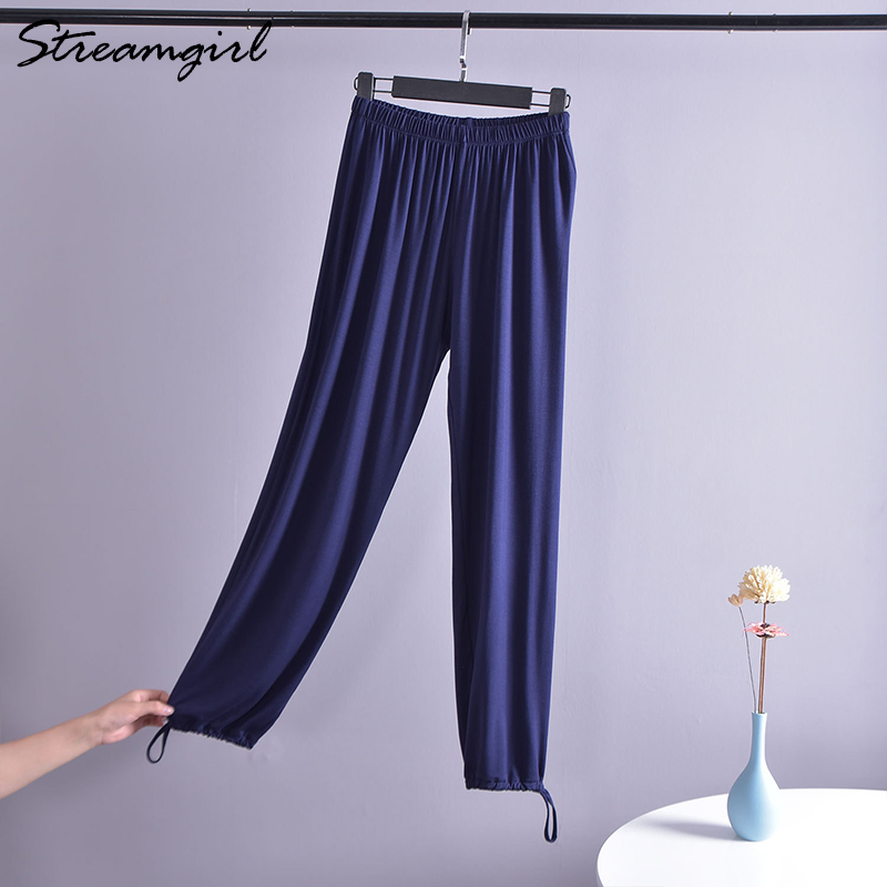 Womens Casual Pants Loose Sweatpants Women Solid Spring Modal Joggers Lace Up Summer Loose Pants Women Trousers High Waisted 210421