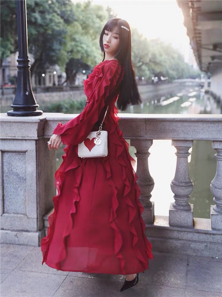 Runway Style Chiffon Dress Spring Autumn Elegant Long Sleeve Women Maxi Evening Party Dess vestidos 210421