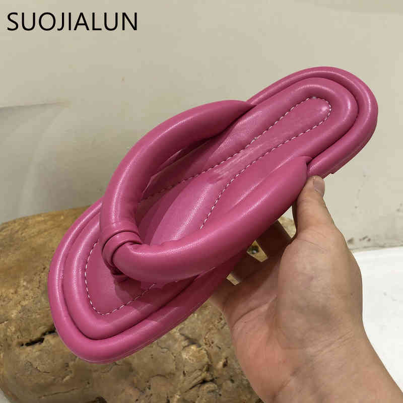 SUOJIALUN 2021 New Summer Women Slippers Fashion Rose Red Sandal Flat Heel Outdoor Casual Ladies Slides Shoes Female Flip Flops K78, Blue