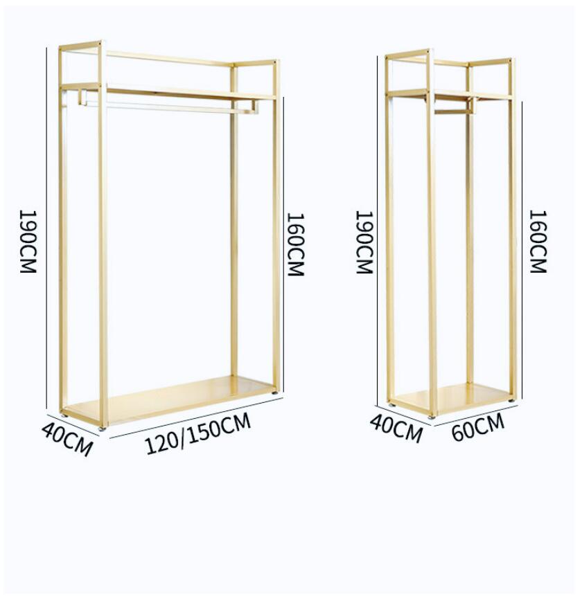 Gold floor type double layer clothes rack Commercial Furniture cloth store hanging clothing racks nano does not drop paint