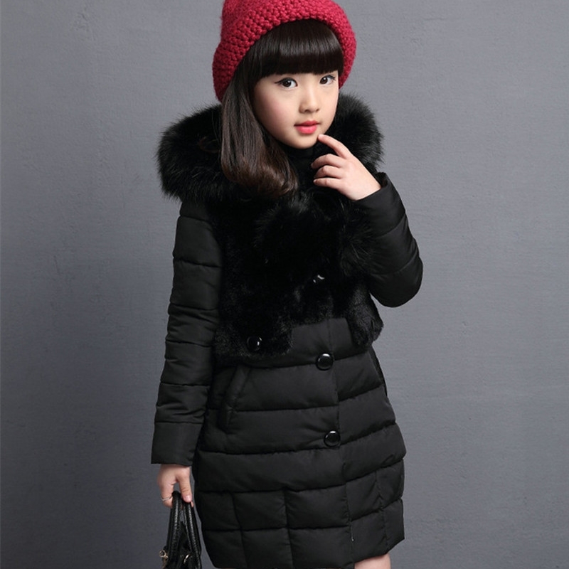 Winter Girls Jackets Fashion Fur Collar Kid's Outerwear Coat Clothes Long Toddler Children Down Parkas 210508