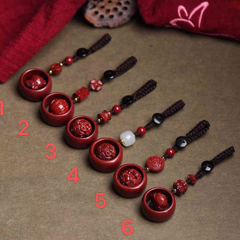 Key Rings Cinnabar Ring Fortune Mobile Phone Chain Pendant Rope Chinese Style Men's and Women's Creative
