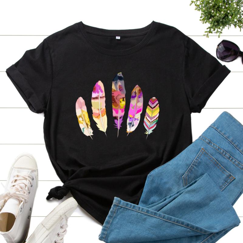 Women's T-Shirt Colorful Feathers Graphic T Shirt Fashion Cotton Summer Short Sleeve Tshirts Oversized Tees For Women Harajuku, Gray
Women's T-Shirt Colorful Feathers Graphic T Shirt Fashion Cotton Summer Short Sleeve Tshirts Oversized Tees For Women Harajuku, Gray