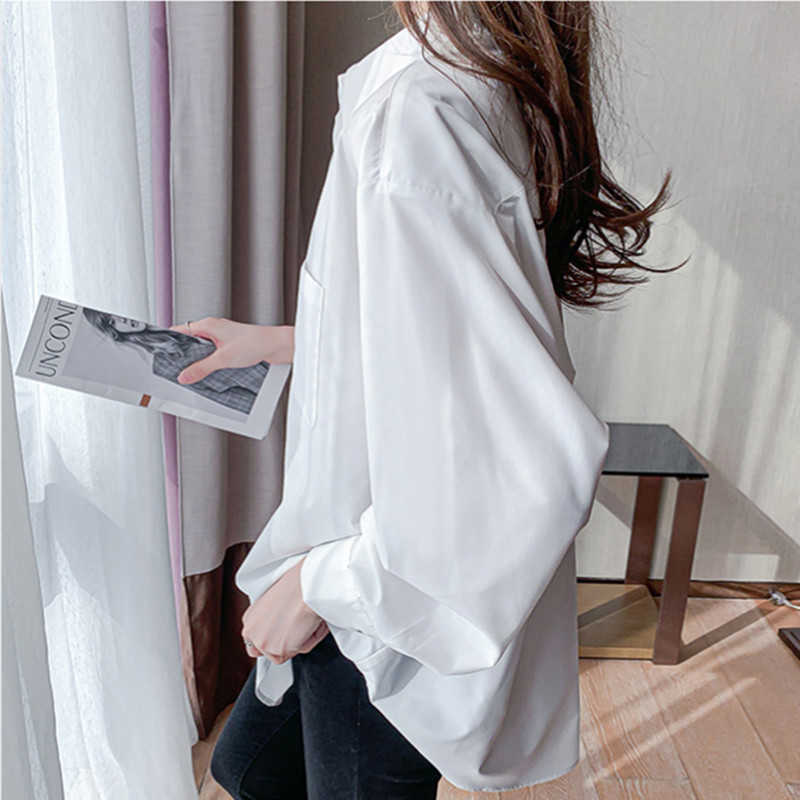 Korean Women's Shirt Chiffon Blouses for Women Long Sleeve Shirts Female Top White Oversize Blouse Tops Woman 210604