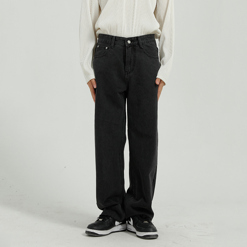 IEFB Men's Wear Spring Black Jeans Korean Loose Straight Tube Light Grey Raw Edge Jeans For Men Straight Trousers Y5066 210524