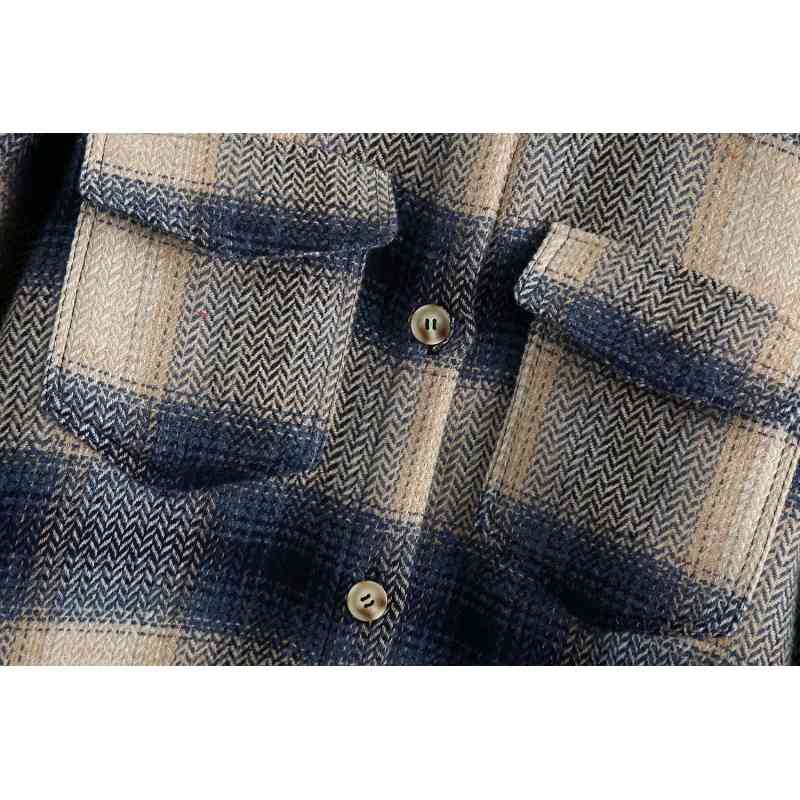 fashion plaid women long shirts autumn casual pockets ladies blouses loose button-fly wool coats girls chic shirt 210430