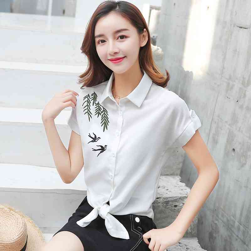 summer short sleeve OL shirt women blouse fashion plus size tops embroidery white 's clothing blusas D866 30 210506