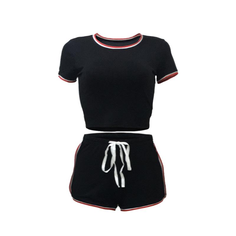 Casual Women Summer 2PCS Striped Yoga Set Girls Short Sleeve Top+Elastic Waist Fitness Shorts Exercise Running Gym Sports Sets Women's Track