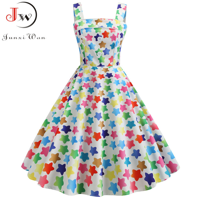 Sexy Print Vintage Summer Dress Women Vestidos Robe Femme pin up Party Dress 50s Rockabilly Plus Size Casual Beach Dresses 210409