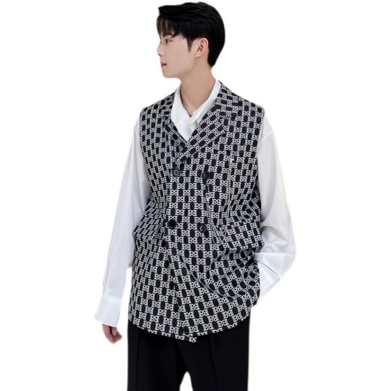 Men's Vests Man Korean Youth Sleeveless Blazer Vest Waistcoat Letter Print Double Breasted Vintage Fashion Loose Casual Suit, Black 365
Men's Vests Man Korean Youth Sleeveless Blazer Vest Waistcoat Letter Print Double Breasted Vintage Fashion Loose Casual Suit, Black 365