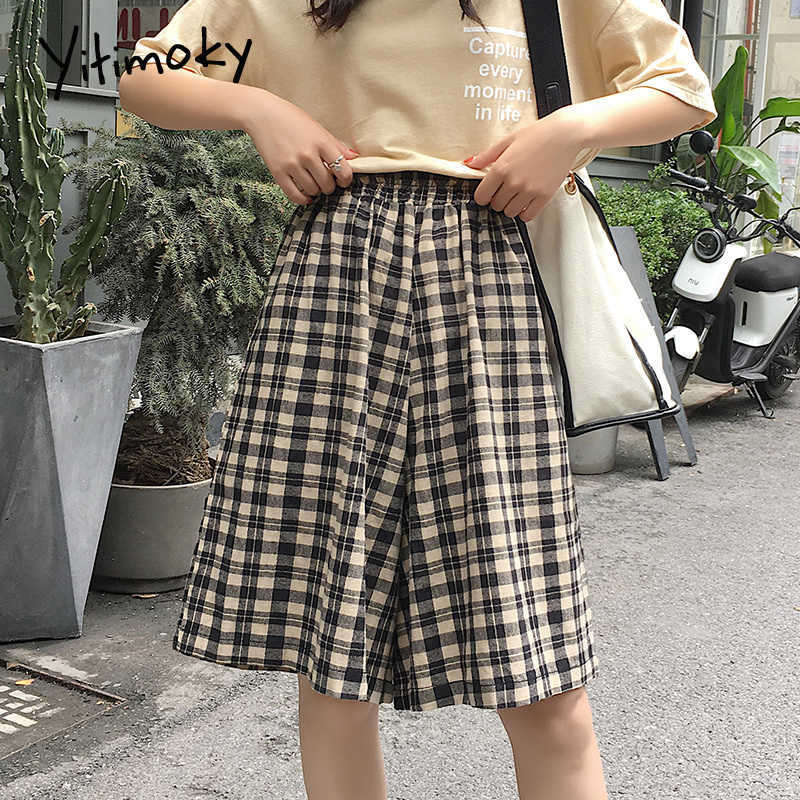 plaid women shorts Elastic Waist Japan Style high waist for harajuku short plus size 5XL Loose 210714