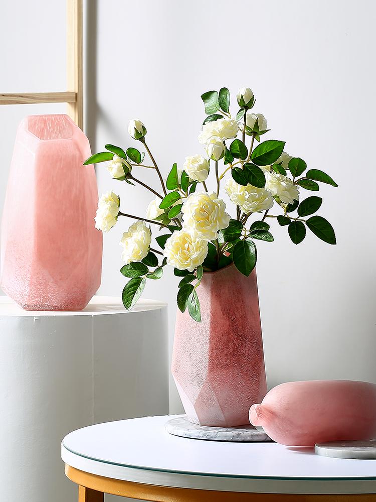 Nordic Modern Pink Geometric Marble Glass Vase Flower Arrangement Living Room Terrarium Containers Vases