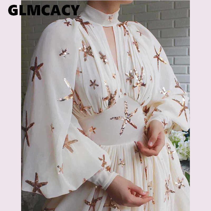 Women Turtleneck High Slit Maxi Dress Elegant Sequined Detail Tunic Dress Classy Evening Party Formal Long Dress 210702