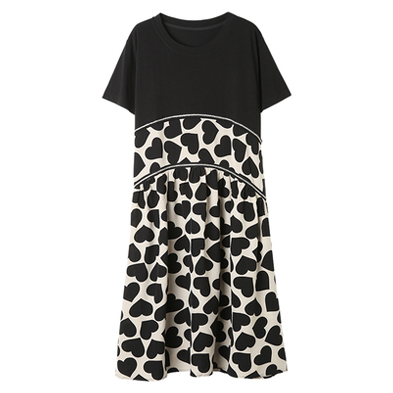 Plus Size A-Line Patchwork Women Spring Summer Short Sleeve Printing Ladies Loose Midi Shirt Dress D0D325N 210416