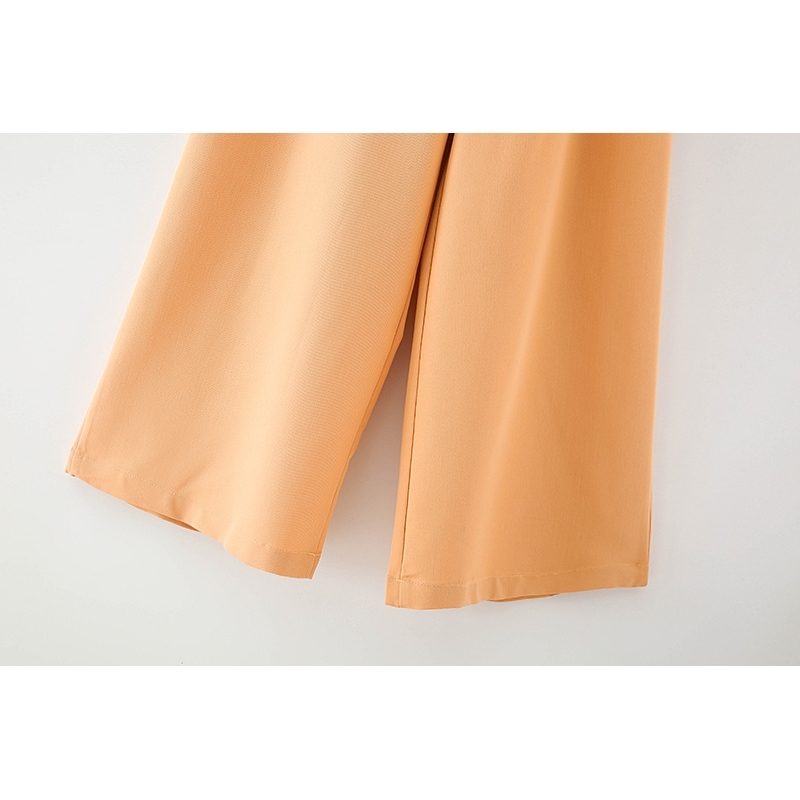 elegant women straight trousers fashion ladies stylish wide leg pants causal female solid orange girl chic 210430