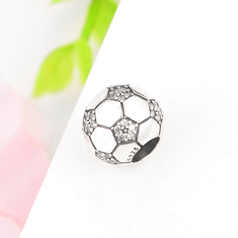 Summer Collection 925 Sterling Silver Sparkling Football Soccer Beads Fit Original Pandora Charms Bracelet Jewelry