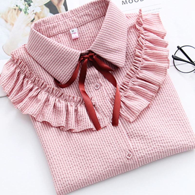Fashion Women Chiffon Blouses Long Sleeve Bow Ruffles Shirt Casual Striped Clothing Office Lady shirts 5141 50 210427