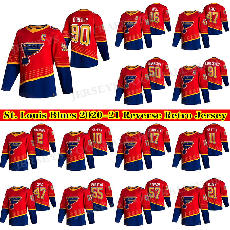 St. Louis Blues Jersey 2021 Reverse Retro 90 Ryan O'Reilly 91 Vladimir Tarasenko 47 Torey Krug 50 Binnington 55 Colton Parayko 57 David, Black;red
St. Louis Blues Jersey 2021 Reverse Retro 90 Ryan O'Reilly 91 Vladimir Tarasenko 47 Torey Krug 50 Binnington 55 Colton Parayko 57 David, Black;red