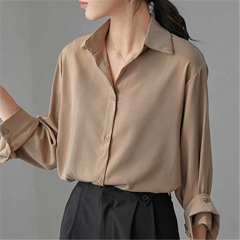 Spring Long Sleeve Shirt Women Fashion Vintage Brief Female Solid Large Size Loose Casual Retro Tops Blouses 210421