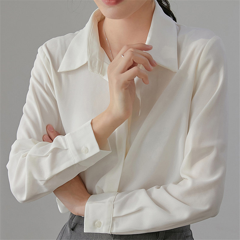 White OL Brief Chiffon Female Elegance Solid Loose Office Lady Women Fashion Clothe Vintage Casual Retro Tops Blouses 210421