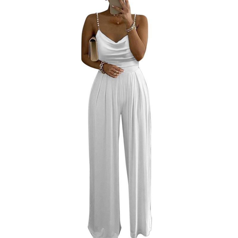 Womens Jumpsuits Rompers Women Long Pants Lady Loose Sexy Soild Pearl Sling Top Wide Leg Bodysuit Female Spring Autumn Jumpsuit AAA Discount for in-st