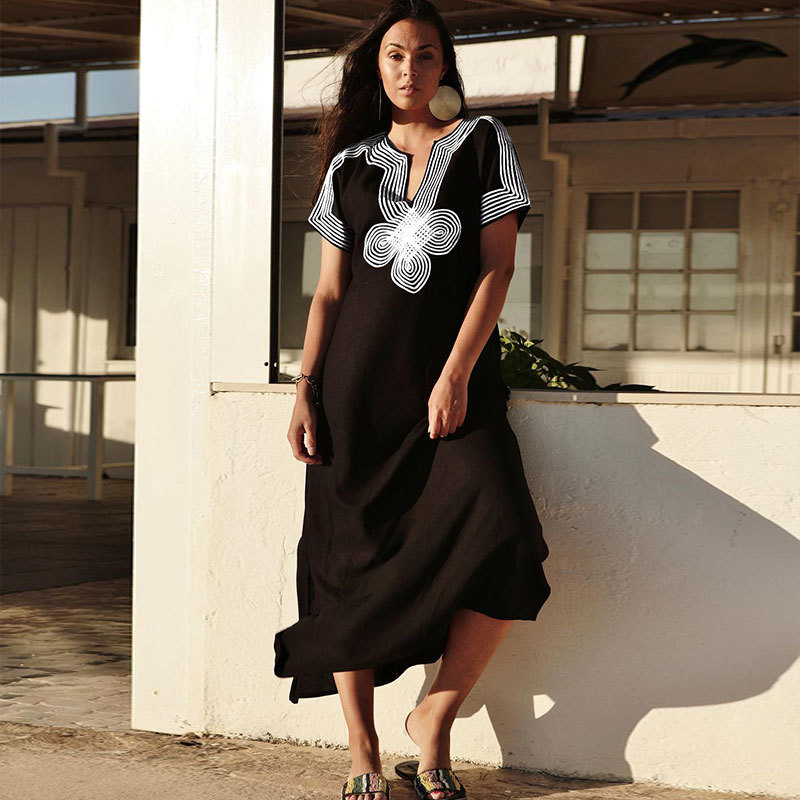 Cotton Long Beach Dress Coverups for Women Pareo de Plage Swimsuit Cover up Sarongs Swimwear Kaftan Q1206 210420