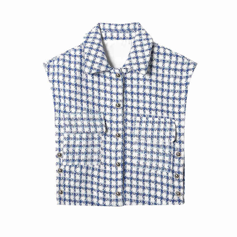 Women Spring/Summer Lapel Single-Breasted Pocket Button Vintage Female Texture Sleeveless Suit Vest 210521