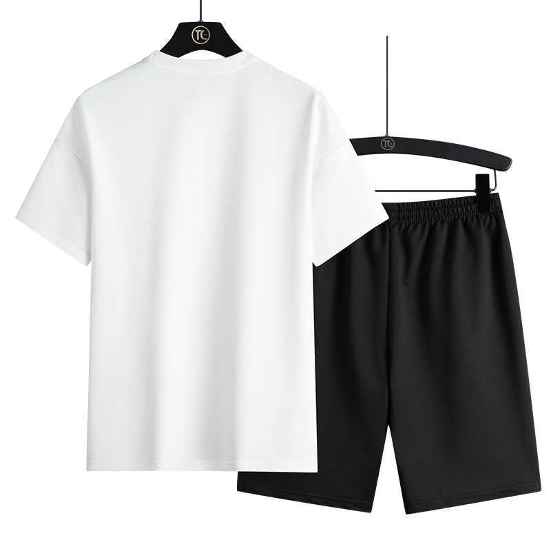Summer Two Piece Set Men Short Sleeve T Shirt Letter Print Top Shorts Men's Tracksuits Fashion T-shirt Set With Shorts 210603