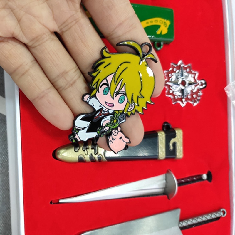 6Pcs/lot Japan Nanatsu no Taizai Dragon's Sin of Wrath Sword Keychains Anime The Seven Deadly Sins Escanor Axe Keyring Holder 210409