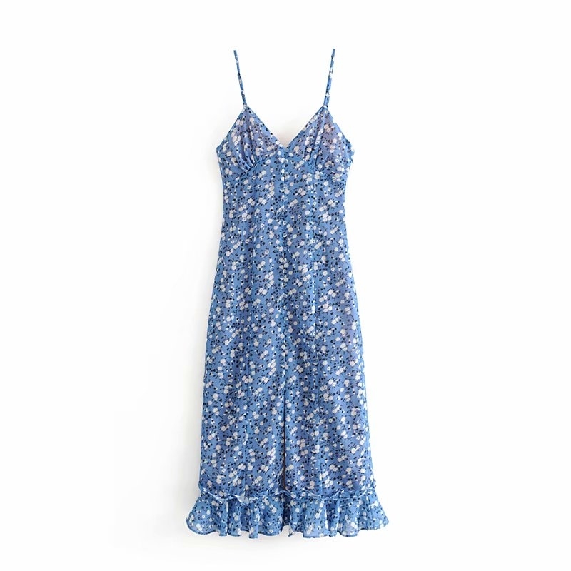 Chic Stylish White Floral Print Ruffles Blue Strap Long Dress Fashion Girls Slim Side Zipper Button Sexy V-Neck Dresses 210520
Chic Stylish White Floral Print Ruffles Blue Strap Long Dress Fashion Girls Slim Side Zipper Button Sexy V-Neck Dresses 210520