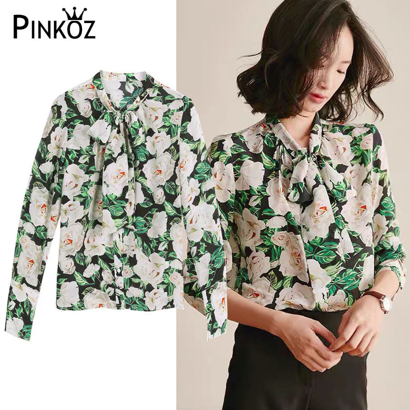 Vintage Elegant Pink Floral Blouses Women Casual Blusas Female Shirts Moda Chic Top Shirt Lady poleras mujer 210421